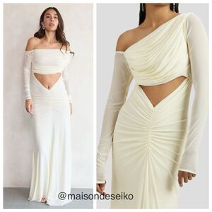 Deme by Gabriella Maxi Dress White Priscilla Cutout Gown Long Sleeve size XS